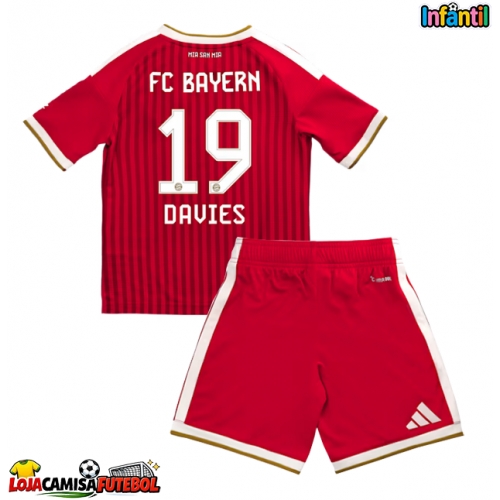 Camisa de Futebol Bayern Munich Alphonso Davies #19 Equipamento Principal Infantil 2026-27 Manga Curta (+ Calças curtas)